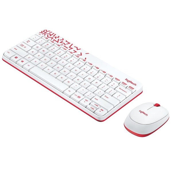 Logitech MK240 Nano Wireless USB Keyboard and Mouse Combo (White/Vivid Red)