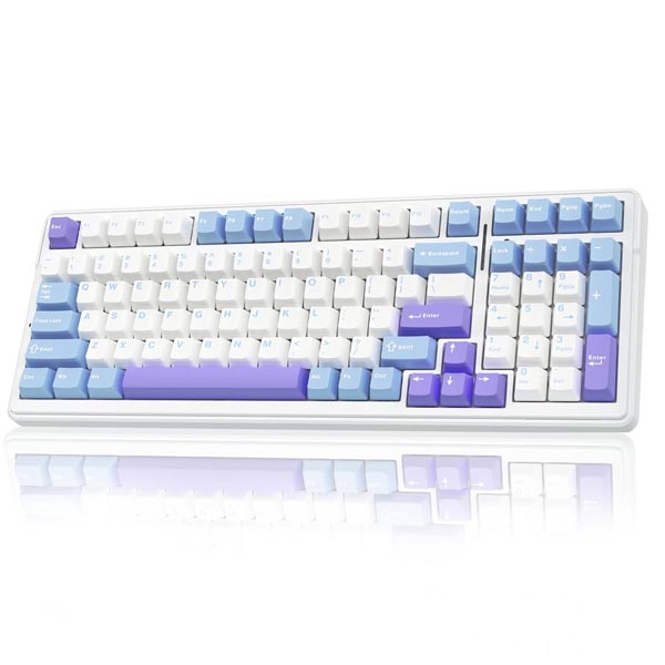 AULA F99 Wireless Mechanical Keyboard | Tri-Mode BT5.0/2.4GHz/USB-C Hot Swappable | Pre-lubed Linear Switches, Gasket Structure | RGB Backlit Gaming Keyboard (Blue+White – Graywood Switch)