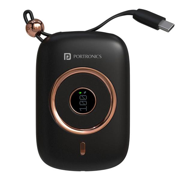 Portronics Power Shutter Pro 35W 10000mAh Super Fast Charging Powerbank with in-Built Type C PD Cable, Type C Input/Output Cable, LED Display, EV Grade Batteries, Support with Android, Apple,Tablet (Black)